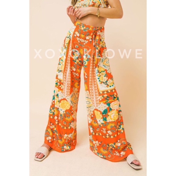 Bold Floral Printed Two Piece Co-Ord Matching Pants Set - Picture 9 of 13
